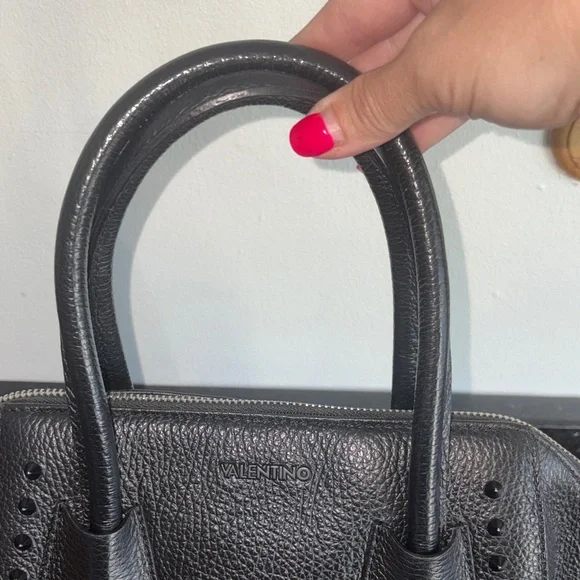 Valentino By Mario Valentino Black Textured Satchel with studs. - Picture 7 of 12